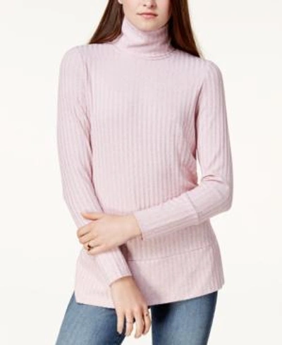 Shop Kensie Rib-knit Turtleneck In Cameo Pink Combo