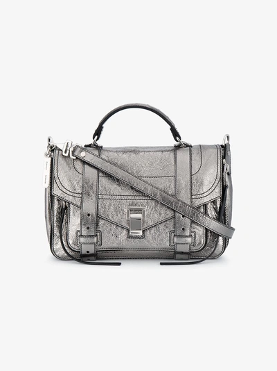 Shop Proenza Schouler Silver Ps1 Medium Leather Shoulder Bag In Grey
