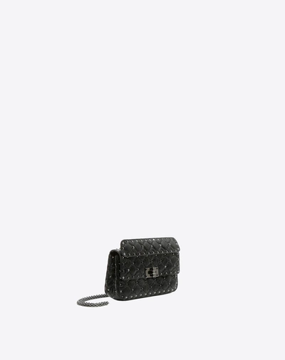 Shop Valentino Garavani Small Crinkled Lambskin Rockstud Spike Bag In Black