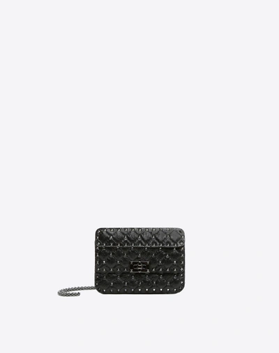 Shop Valentino Garavani Small Crinkled Lambskin Rockstud Spike Bag In Black