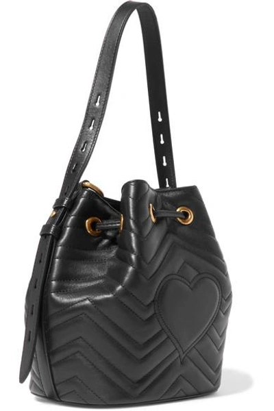 Shop Gucci Gg Marmont Quilted Leather Bucket Bag In Black