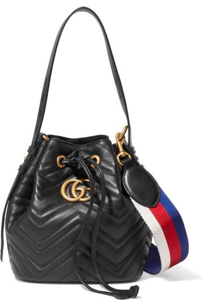 Shop Gucci Gg Marmont Quilted Leather Bucket Bag In Black