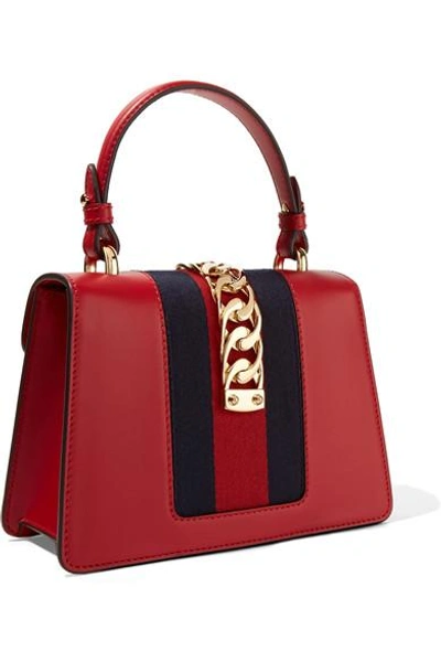 Shop Gucci Sylvie Mini Chain-embellished Leather And Canvas Shoulder Bag In Red