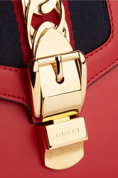 Shop Gucci Sylvie Mini Chain-embellished Leather And Canvas Shoulder Bag In Red