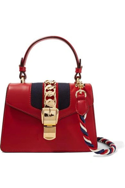 Gucci Sylvie Mini Chain-embellished Leather And Canvas Shoulder Bag In ...