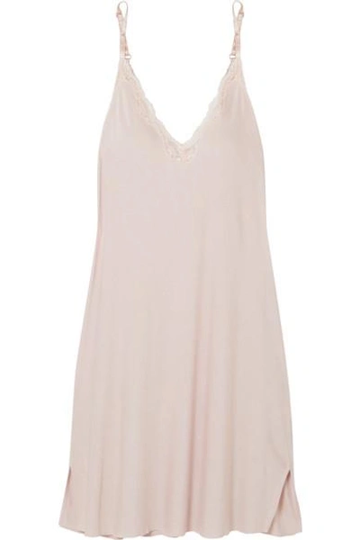 Shop Skin Leavers Lace-trimmed Jersey Chemise In Pastel Pink