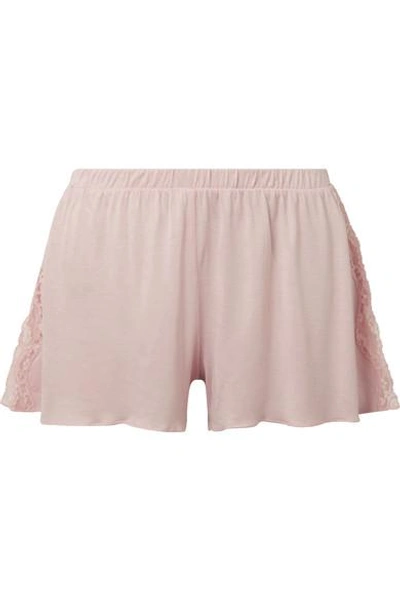 Shop Skin Jessie Lace-trimmed Jersey Pajama Shorts In Pastel Pink