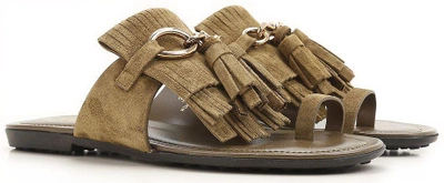 Shop Tod's Thong Fringed Flat Sandals In Militar Green