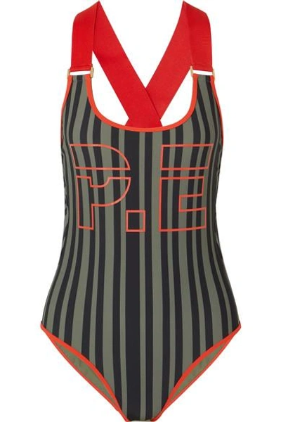 Shop P.e Nation The Back Paddle Striped Printed Swimsuit In Black