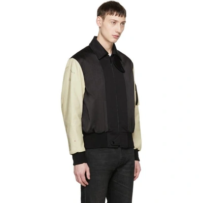 Shop Saint Laurent Black And Beige Embroidered Teddy Bomber Jacket In 1000 Black