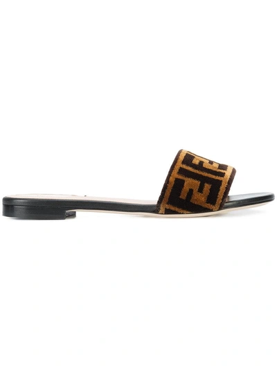 Shop Fendi Ff Logo Slider Sandals