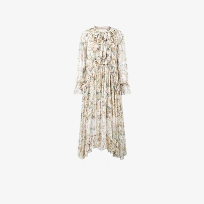 Shop Zimmermann Painted Heart Ruffle Midi-dress In Multicolour