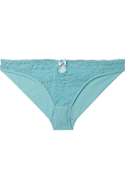 Shop Stella Mccartney Poppy Playing Cutout Stretch-jersey And Leavers Lace Briefs In Blue