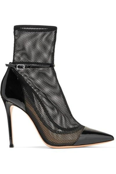 Shop Gianvito Rossi 100 Mesh And Patent-leather Ankle Boots In Black