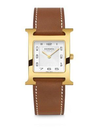 Shop Hermès Watches Women's Heure H 26mm Goldplated & Leather Strap Watch In Natural