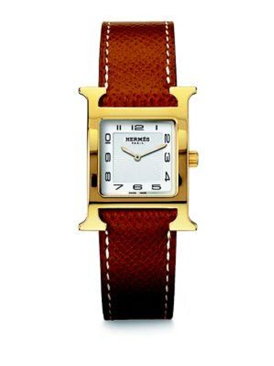 Shop Hermès Watches Heure H 25mm Goldplated Stainless Steel & Leather Strap Watch In Gold Grained