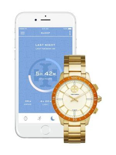 Shop Tory Burch Collins Hybrid Stainless Steel Bracelet Hybrid Smartwatch In Yellow Gold