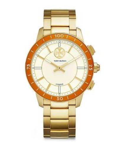 Shop Tory Burch Collins Hybrid Stainless Steel Bracelet Hybrid Smartwatch In Yellow Gold