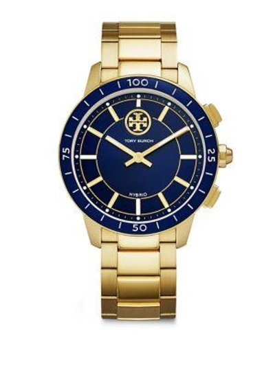 Shop Tory Burch Collins Hybrid Stainless Steel Bracelet Smart Watch In Yellow Gold