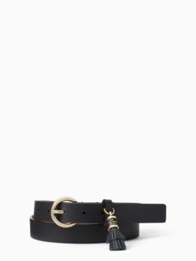 Shop Kate Spade 2 Inch Leather Tassel Charm Belt In Black/pale Pol Gold