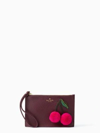 Shop Kate Spade On Purpose Cherry Applique Mini Leather Wristlet In Deep Plum