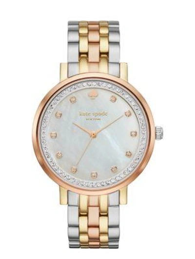 Shop Kate Spade Monterey Pave Crystal Tri-tone Stainless Steel Bracelet Watch