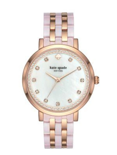 Shop Kate Spade Monterey Pink And Rose Gold-tone Stainless Steel Bracelet Watch In Rose Gold/rose