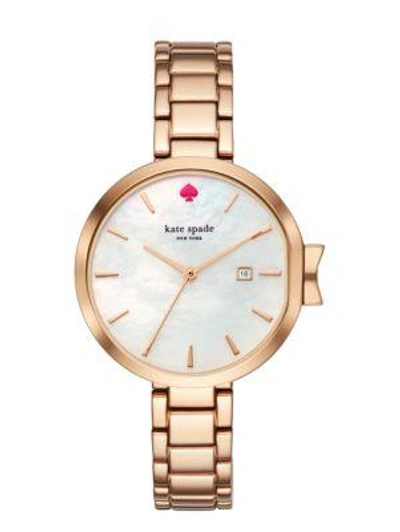 Shop Kate Spade Park Row Rose Gold-tone Stainless Steel Bracelet Watch In Rose Gold/gold