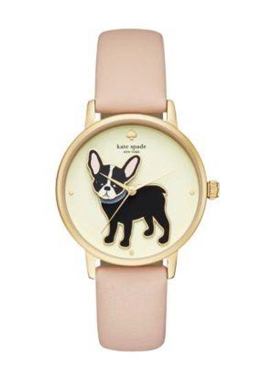 Shop Kate Spade Metro Grand Antoine Vachetta Leather Watch In Gold/vachetta