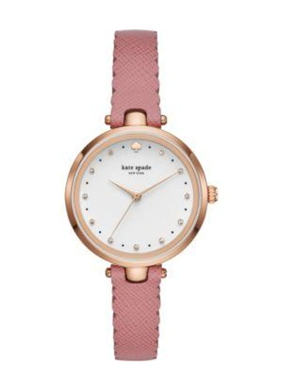 Shop Kate Spade Holland Scallop Pink Leather Watch In Rose Gold/dusty Peony