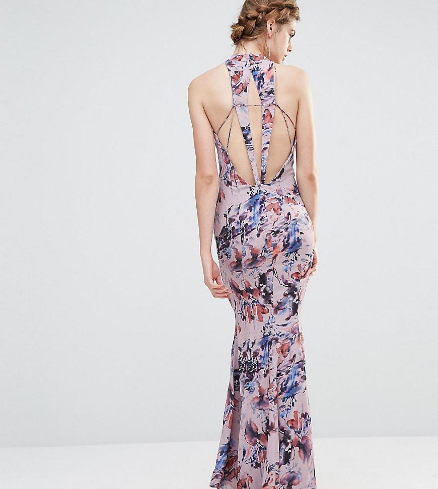 jarlo high neck fishtail maxi dress