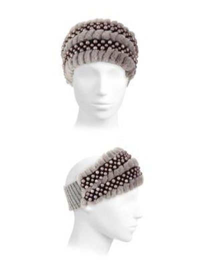 Shop Glamourpuss Embellished Rabbit Fur Headband In Grey