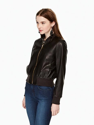 Shop Kate Spade Leather Bomber Jacket In Black