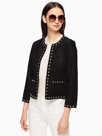 Shop Kate Spade Studded Suede Jacket In Black