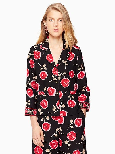 Shop Kate Spade Hazy Rose Crepe Shirt In Black