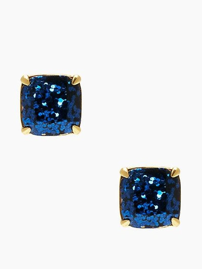 Shop Kate Spade Small Square Studs In Navy Glitter