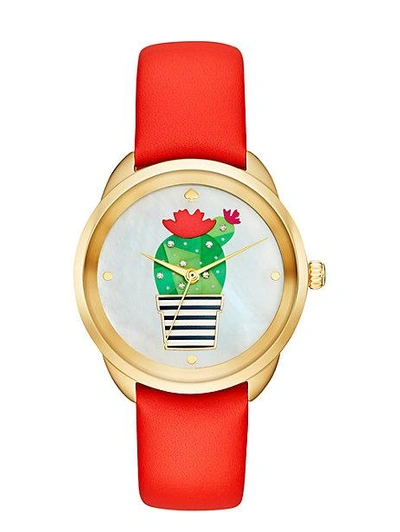 Shop Kate Spade Cactus Crosstown Watch In Red/gold