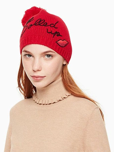 Shop Kate Spade All Dolled Up Beanie In Charm Red/black/fleur De Lis/charm Red