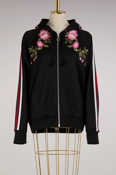 Shop Gucci Embroidered Jersey Sweater In Black/multicolor