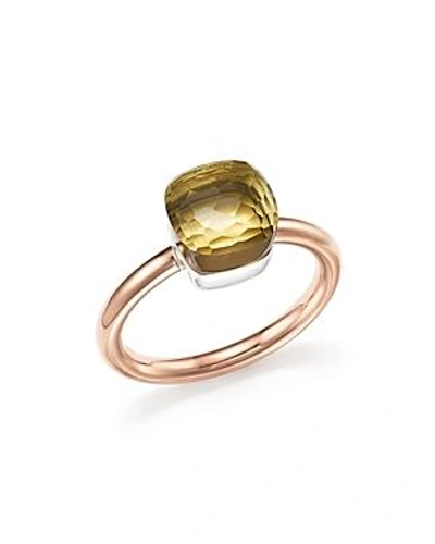Shop Pomellato Nudo Mini Ring With Faceted Lemon Quartz In 18k Rose And White Gold In Green/rose