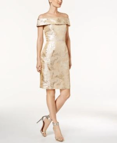 Shop Calvin Klein Brocade Off-the-shoulder Sheath Dress, Regular & Petite Sizes In Silver/black