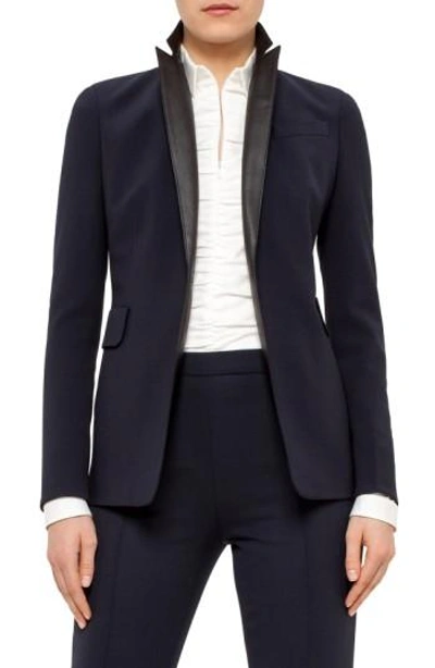 Shop Akris Punto Leather Lapel Blazer In Navy