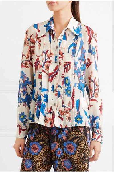 Shop Etro Printed Crinkled-silk Blouse In White
