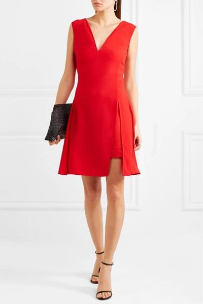 Shop Versace Pleated Cady And Satin Mini Dress In Red