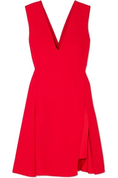 Shop Versace Pleated Cady And Satin Mini Dress In Red