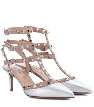 Shop Valentino Garavani Rockstud Leather Pumps In Silver