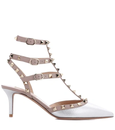 Shop Valentino Garavani Rockstud Leather Pumps In Silver