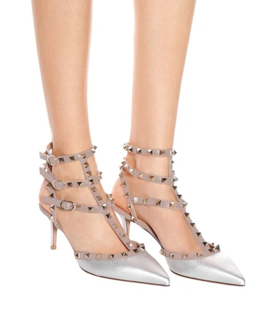 Shop Valentino Garavani Rockstud Leather Pumps In Silver