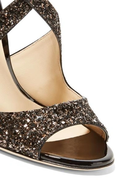 Shop Jimmy Choo Emily 100 Glittered Leather Sandals In Bronze