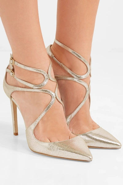 Shop Jimmy Choo Lancer 100 Metallic Cracked-leather Pumps In Silver